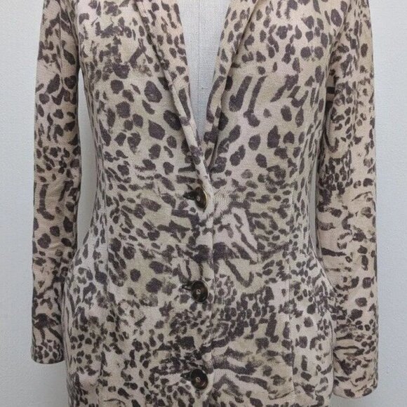 St John Marie Gray Button Down Dress Leopard Cheetah print size 2 Wool Blend - Picture 1 of 5